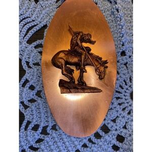 Vintage Copperama End of the Trail Wall Plaque 3D Copper Art Oval 10 In Tall